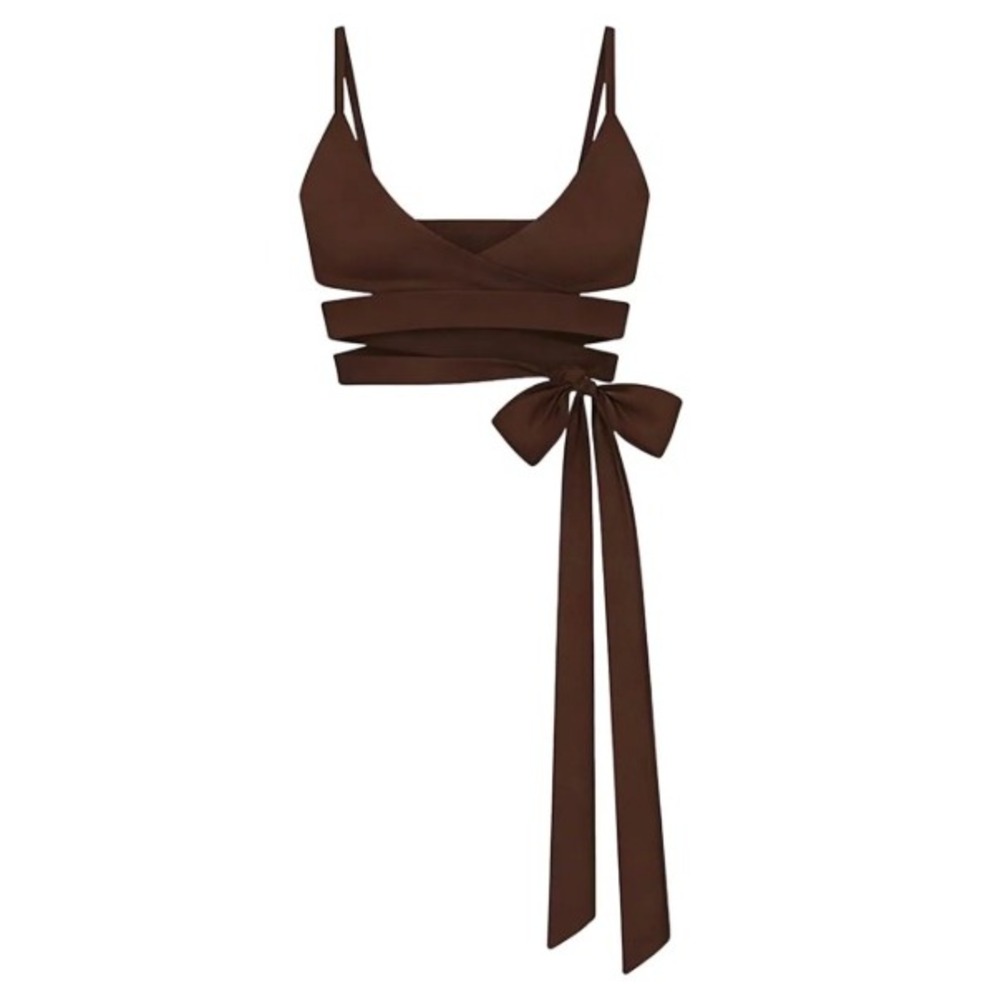 Skims Matte Surplice Wrap Bra SL-SLS-10255W Dark Sepia Small Brownโ Tie Back